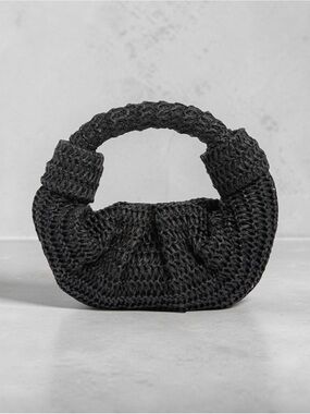 BCBG Black Raffia Woven Croissant Clutch Mini Purse NWT